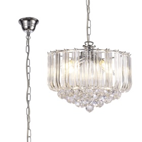 D0419  Lana Pendant 3 Light (Acrylic Drops & Spheres) Polished Chrome